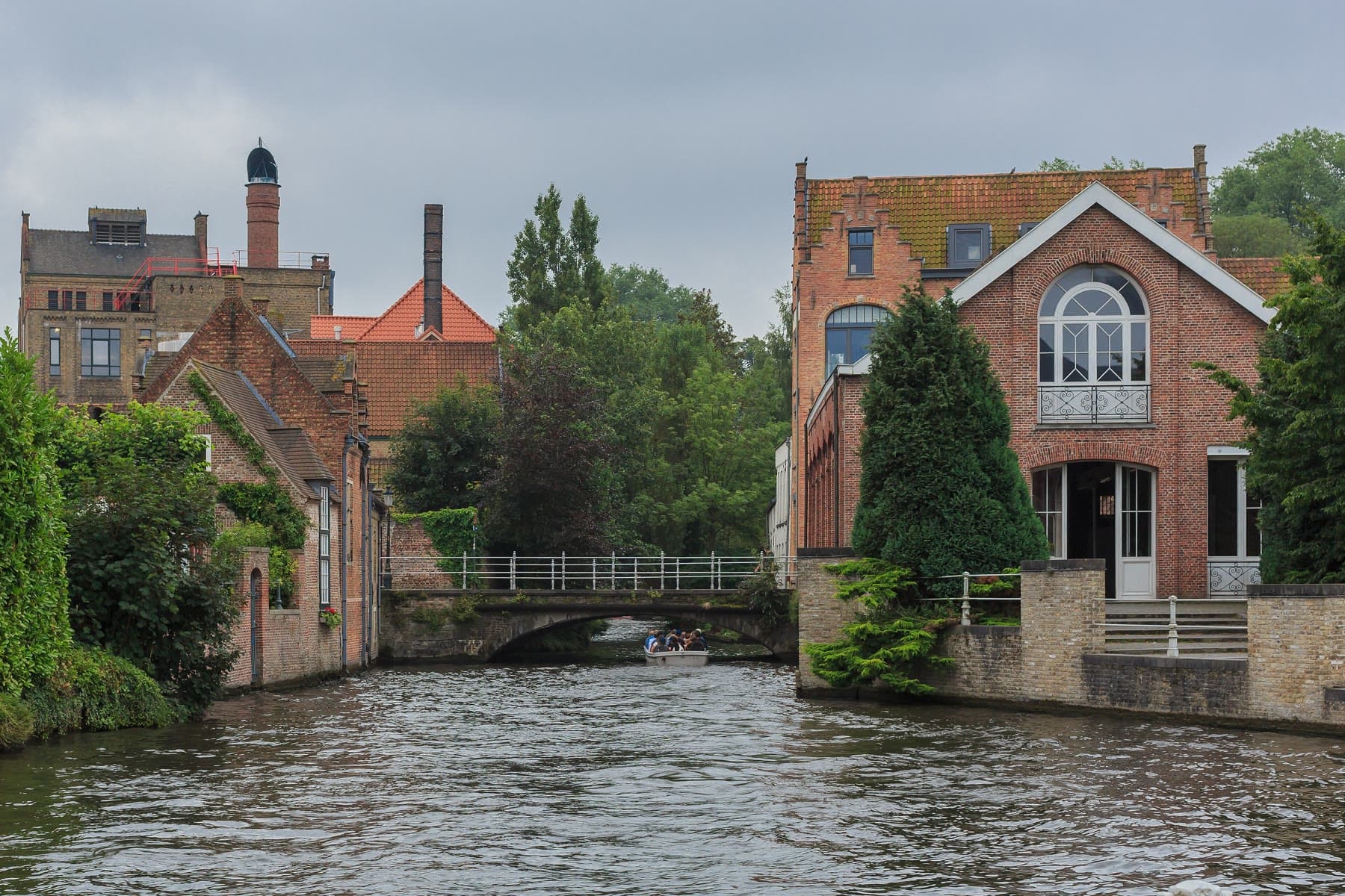 Canal houses along the water in Bruges