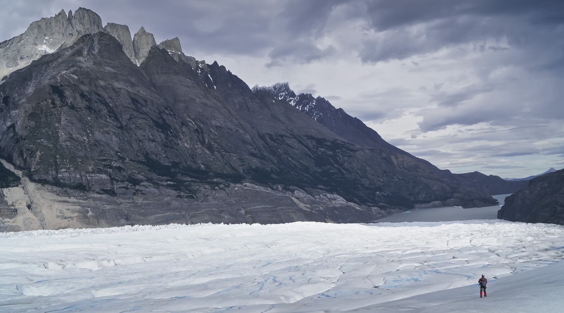 Grey Glacier and the mountains of Torres del Paine in Chilean Patagonia