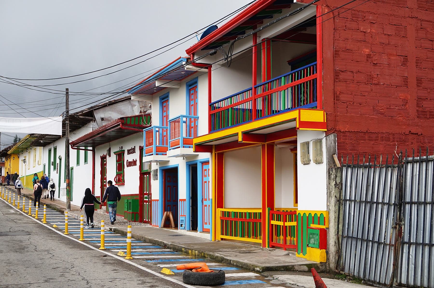 Colorful balconies along a street in Salento, Colombia