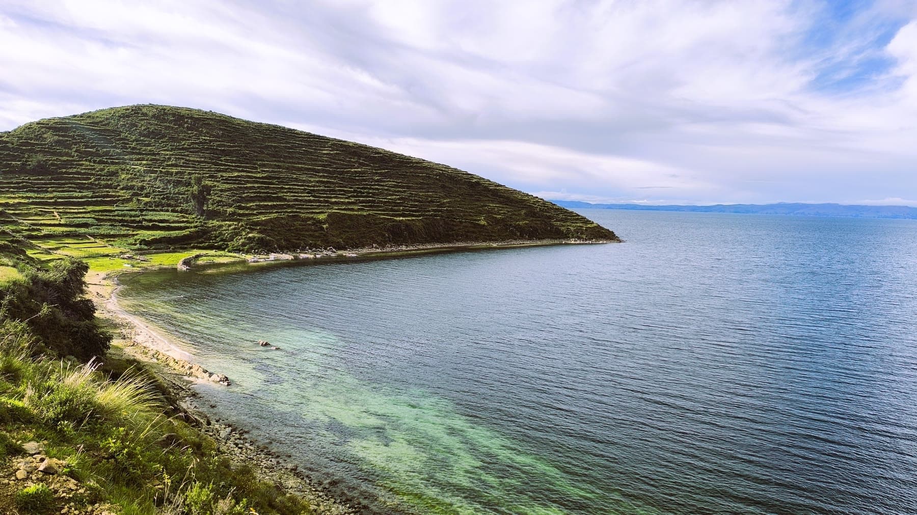 Terraced hills along Isla del Sol on Lake Titicaca