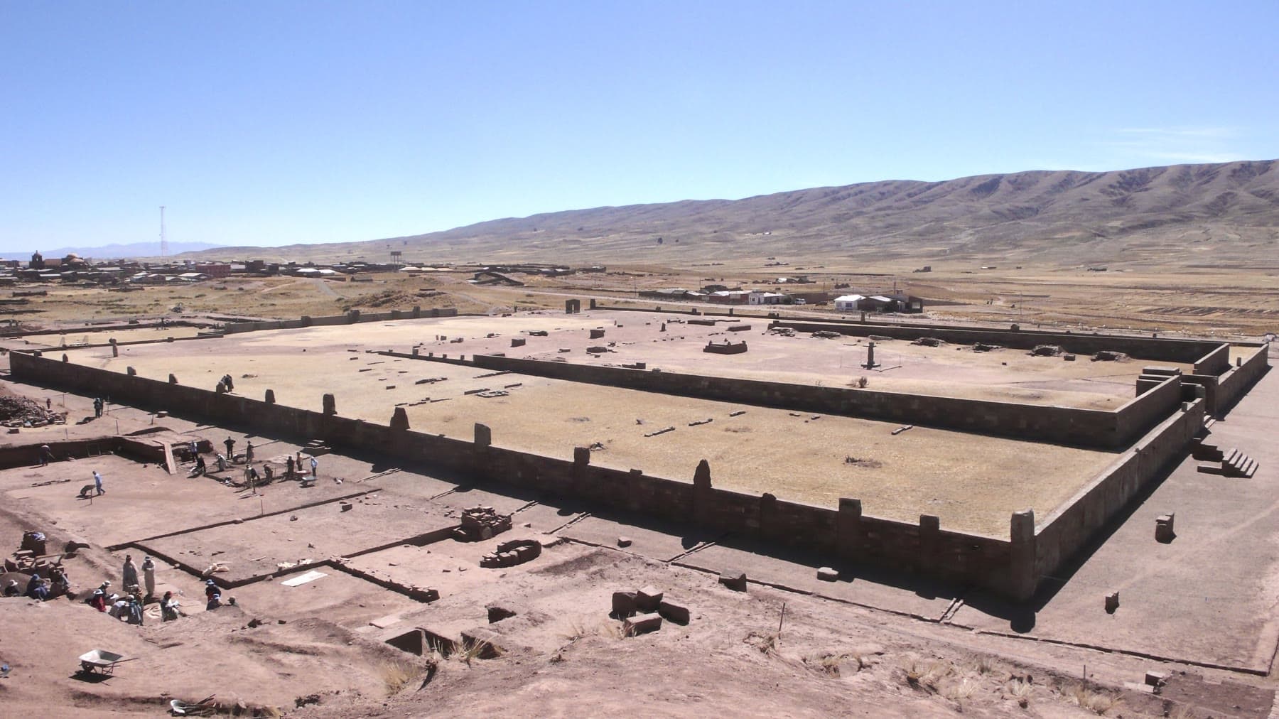 The Kalasasaya temple at Tiwanaku, with the Andes behind it