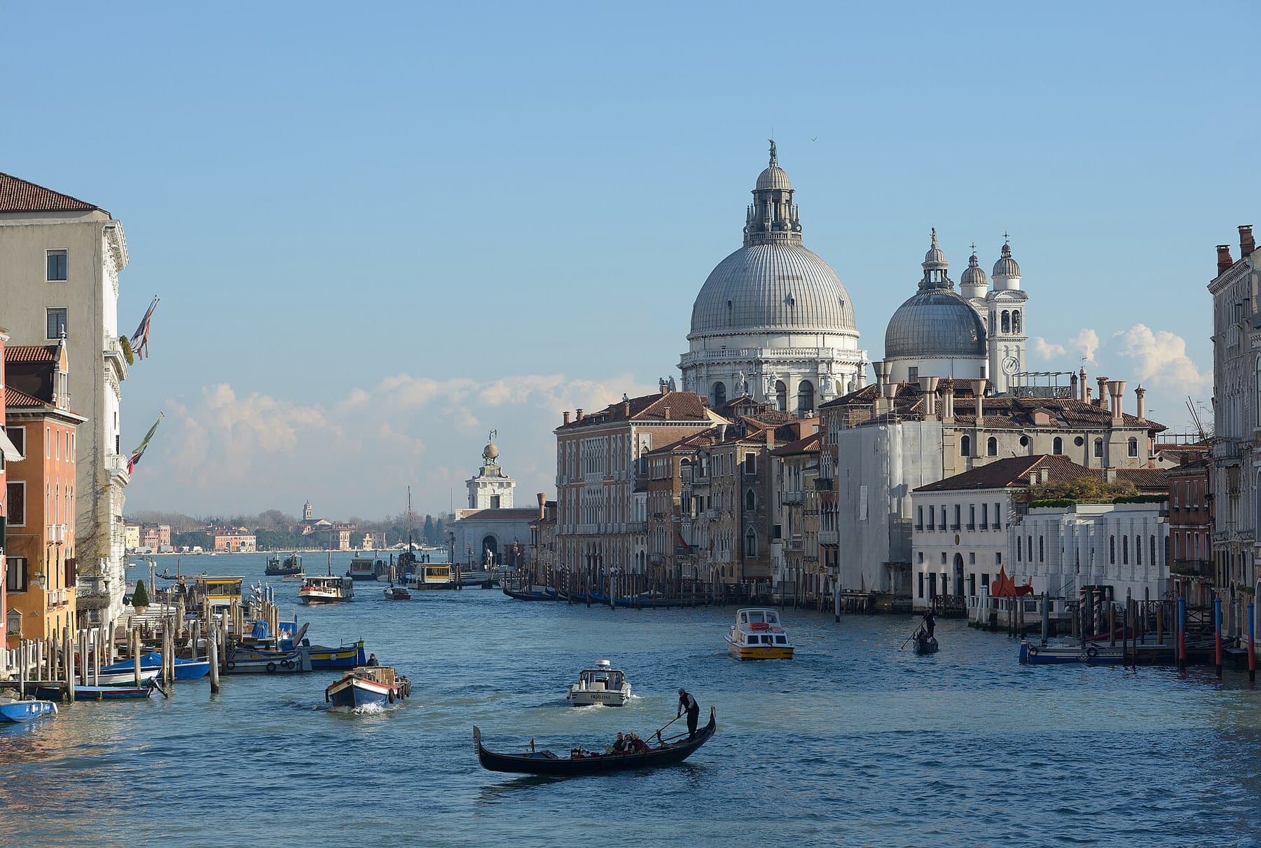 A gondola on the Grand Canal in Venice, with Santa Maria della Salute beyond