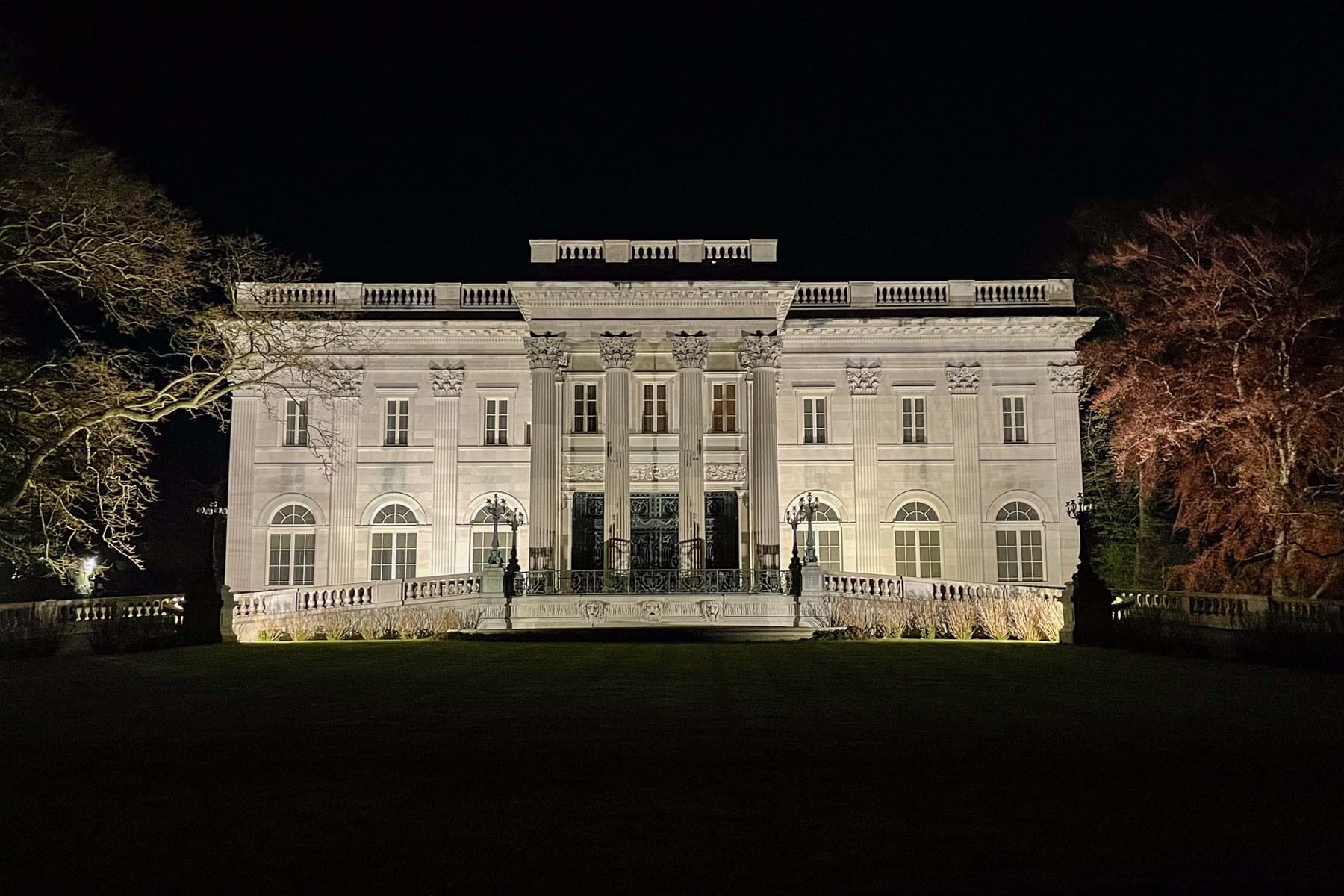 Marble House in Newport illuminated at night