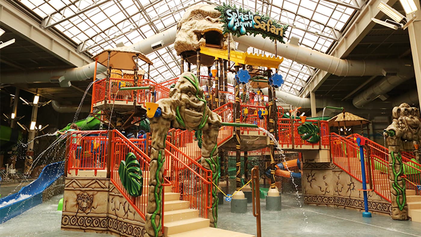 The indoor waterpark under the glass roof at Kalahari