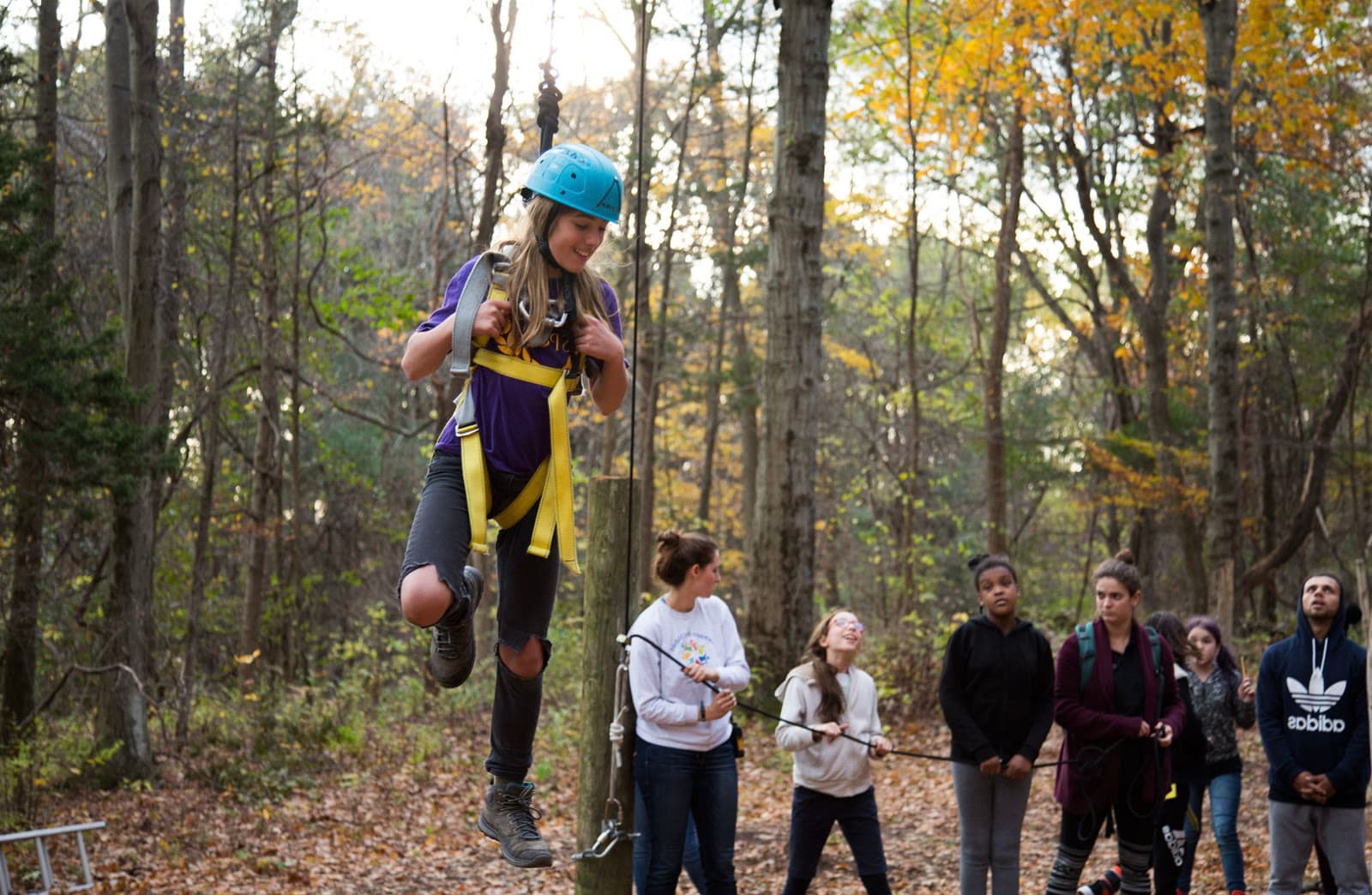 A student on the zipline at Ramapo for Children