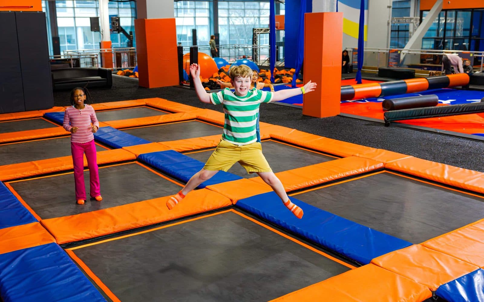 Kids jumping on the trampolines at Sky Zone