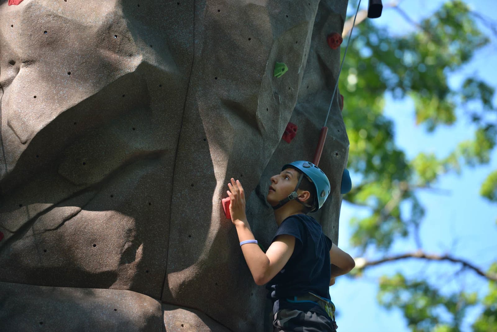 The outdoor climbing wall at Woodloch Resort